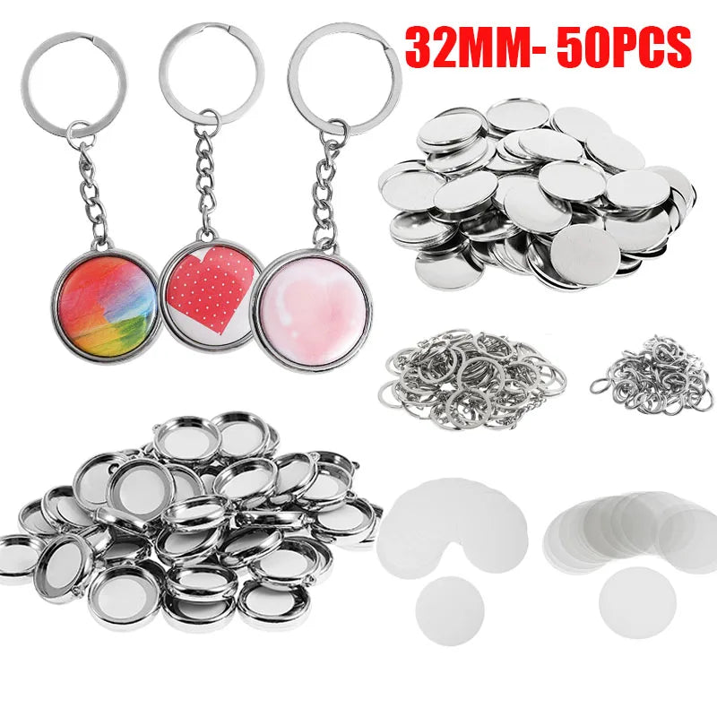 Double-sided Keychain Back Button Parts for Button Maker Machine 25mm 32mm 37mm Round Badge Making Supplies Includes Metal Cover Vue 32mm