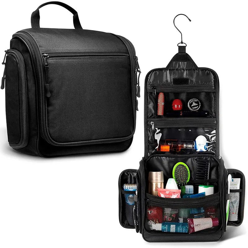 Travel Toiletry Bag Large Hanging Toiletry Organizer Waterproof Hygiene Bag with Metal Swivel Hook for Toiletries Cosmetics Vue Black