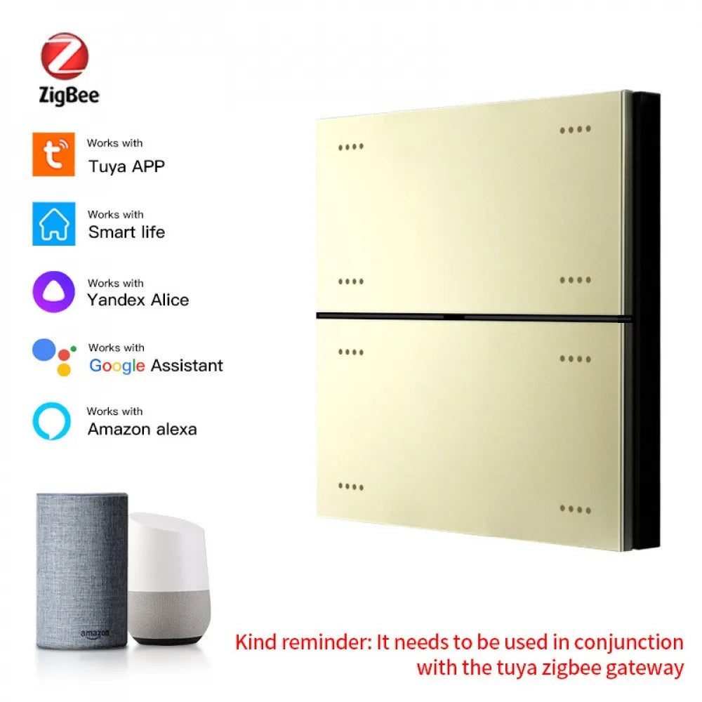 Tuya Zigbee Smart Switch AC110-220V 300W 8-key Smart Switch 10A Timing Switch Google Voice Smart Home Control work with Gateway Vue