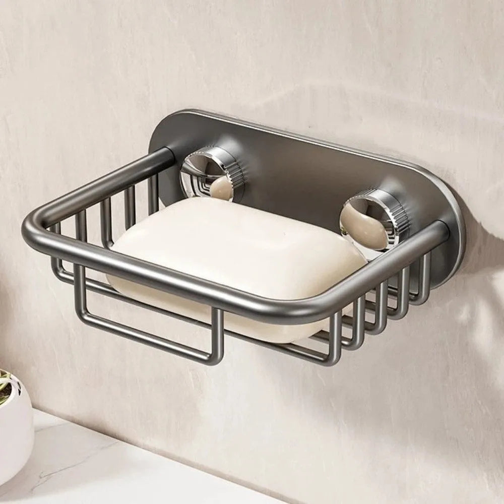 Space-Saver Self Adhesive Wall Mounted Soap Rack Rustproof Detachable Soap Storage Rack No Drill Soap Basket Shower Storage Vue Single Grey