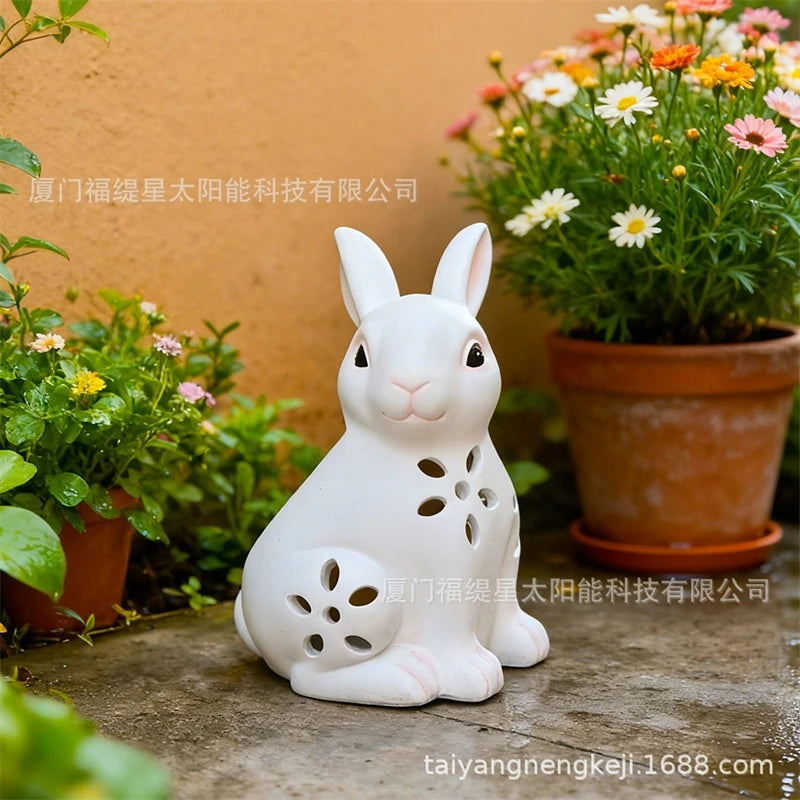 Resin Hollow Rabbit Sculpture European Style Home Garden Courtyard Tabletop Decoration Easter Gift For Kids Women Couples Vue