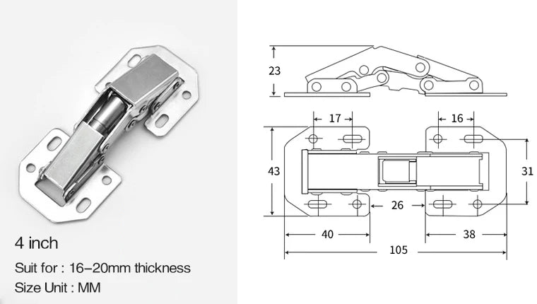 NAIERDI 4 Pack 90 Degree Soft Close Spring Hinges,No Pre-drilled Noiseless Hidden Concealed Cabinet Hinge Furniture Hinge Vue 4 Inch normal type