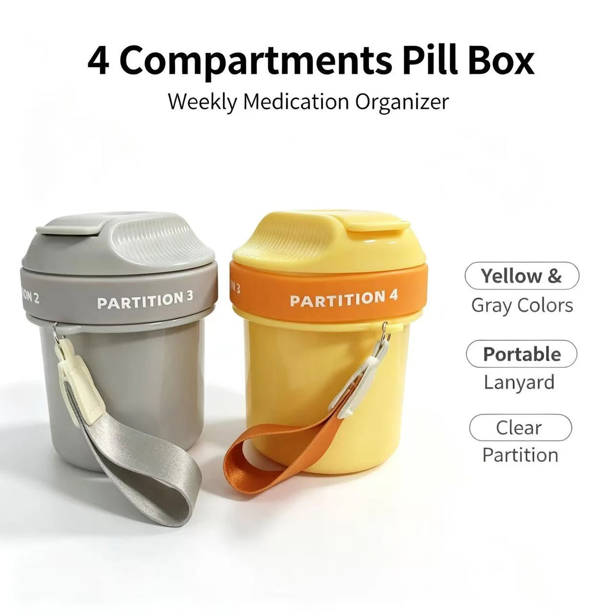 Plastic 4 Grids Pill Box Sealed Moisture Proof Mini Pill Storage Box Dust-proof Waterproof Rotatable Pill Dispenser Daily Vue