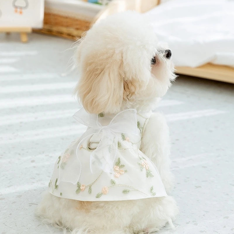 Dog Dress Lace Floral Double Layer Princess Summer Outfit For Small To Medium Dogs Party Photo Prop Birthday Gift Elegant Vue