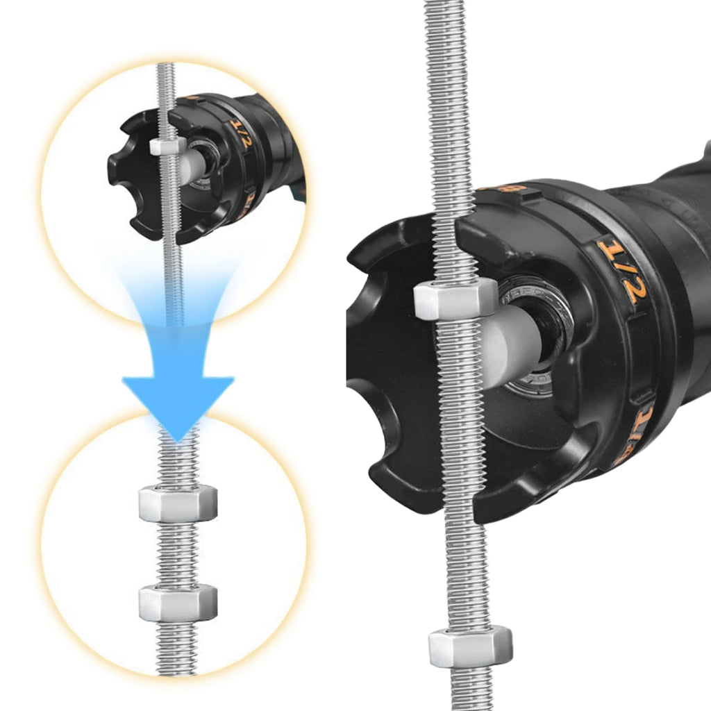 Nuts Spinning Drill Attachment – 1/4, 3/8 & 1/2 in Threaded Rods Drill Nut Attachment Vue