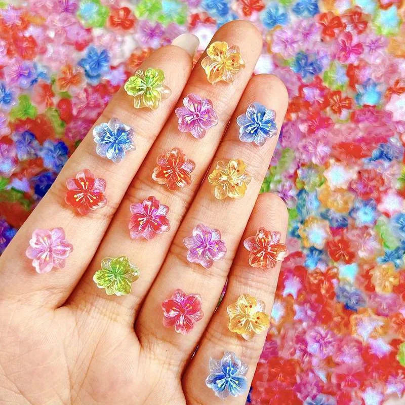 10-100Pcs Luminous Ice Flowers Nail Charms Translucent 3D Resin Floral Petals For Nail Art Design Nail Jewels Decorations Vue Mixing Colors 10pc