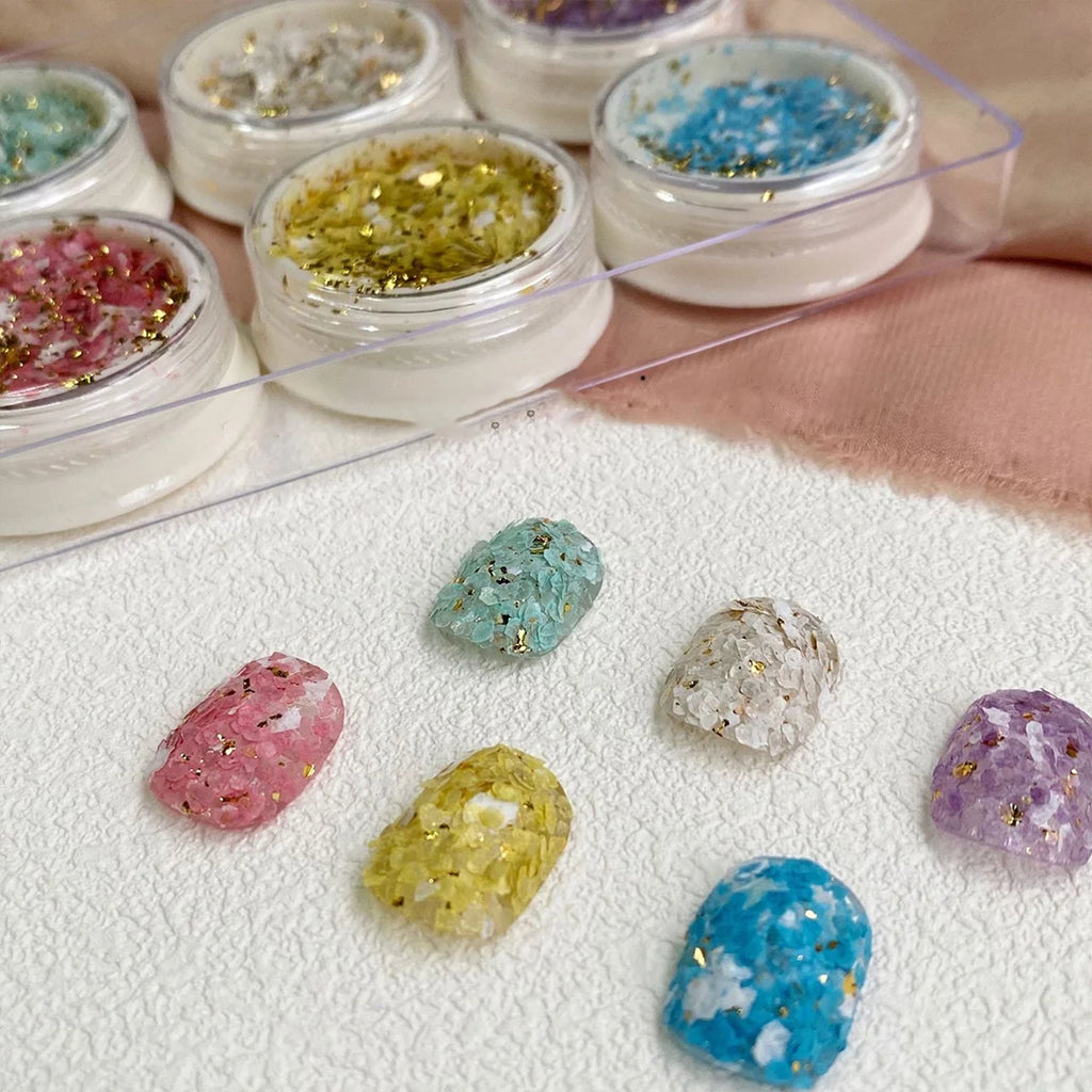 1set Nail Art Mineral Mica Sheet Gold Foil Glitter Powder Tin Foil Paper Nail Gold Foil Fragments Art Creation Decoration 6pcs Vue