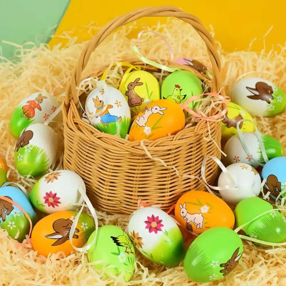 12Pcs/Set Cartoon Easter Hand Painted Egg DIY Craft Easter Egg Artificial Egg Pendant Vibrant Color Artificial Vue