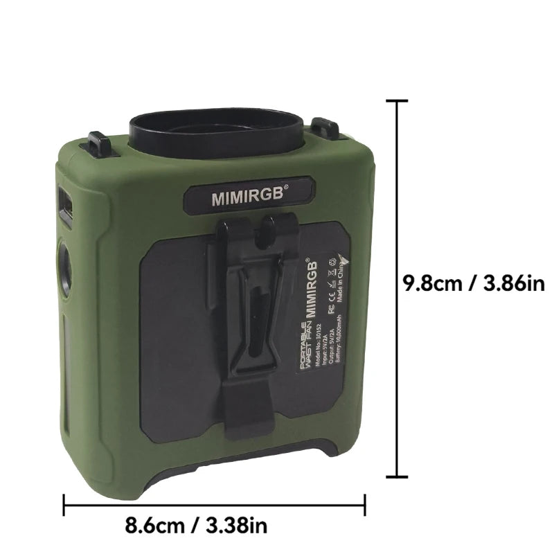 New Waist-Worn Fan for Outdoor Hiking and Mountain Climbing: Ventilation and Cooling, Waist-Worn Design, LED Light, USB Power Vue Green PRO