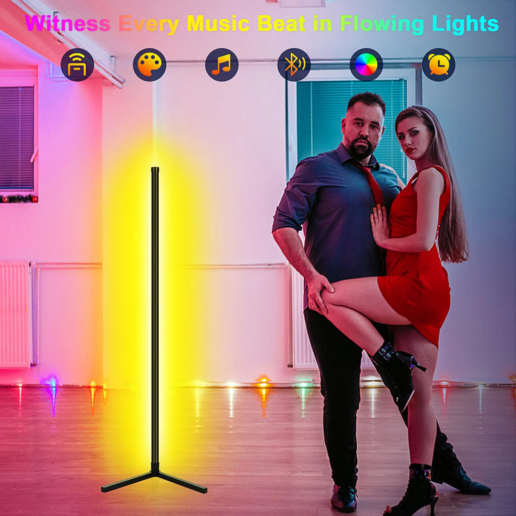 Smart LED Corner Lamp RGB Floor Lamp Detachable Corner Light APP Control Remote Control with Music Sync USB Plug and Play Vue black 220V-240V EU Plug