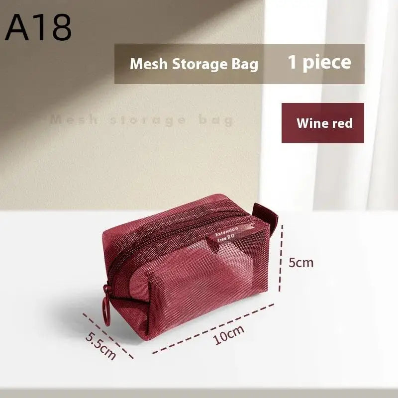 1Pcs Travel Storage Carry Pouch With Zippered Portable Mini Zipper Mesh Storage Bag Coin Purse Small Square Mesh Coin Purse Vue A18