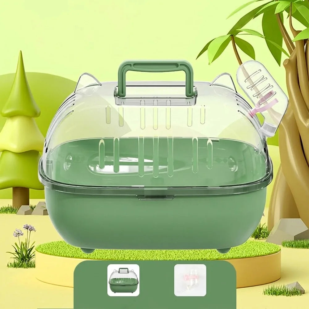 Transparent Cover Hamster Carrier Box Large Space Double Layer Travel Hamster Cage Ventilation Slots Escape Proof Hamster Villa Vue Green Style A