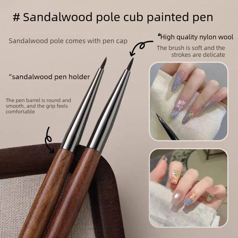 1PCS Sandalwood Nail UV Gel Pen Brush Nail Art Liner Brush Flower Painting Drawing Pen Manicure Tool Wooden Nail Brushs Vue