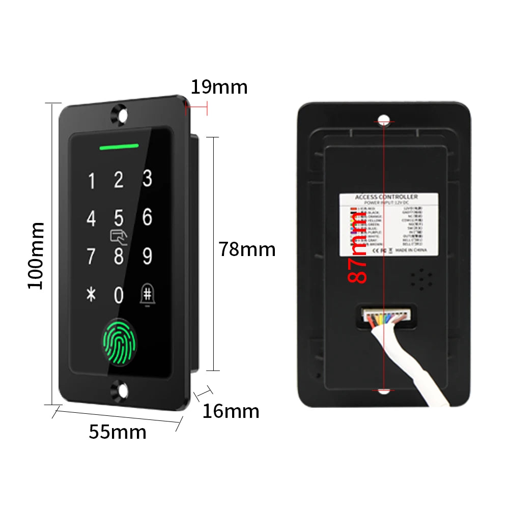 IP67 Waterproof Embedded Fingerprint Scanner Zinc Alloy Tempered Glass Panel 880 Fingerprint Storage Access Control Reader Vue