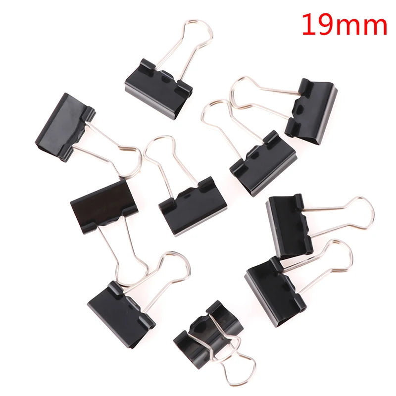 10Pcs Black Metal Binder Clips Paper Clamps Notes Letter Document Binding Clips Office Supplies Vue 19mm