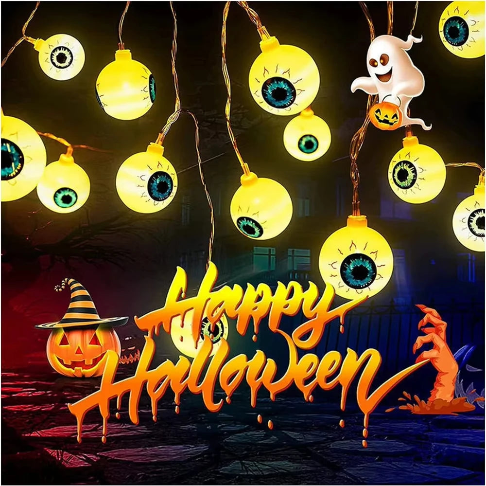 Halloween Eyeball LED String Light Battery Operated Spooky Horror Hanging Glow Decor Prop For Home Haunted House Holiday Party Vue
