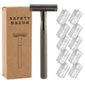 Metal Razor with 10 Platinum Coated Safety Razor Blades razors Eco-Friendly Razor Double Edge Safety Razor for Men & Women Vue A0572-black 1pcs