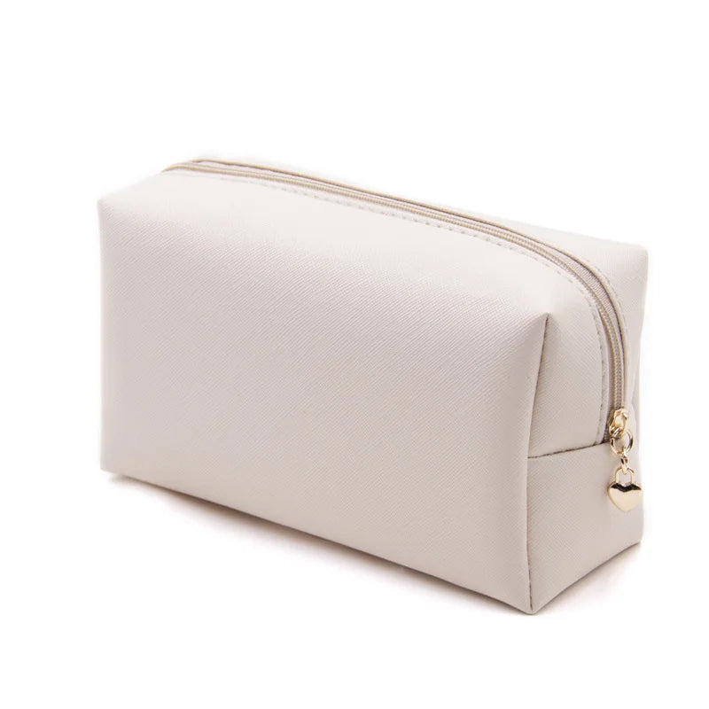 Makeup Bag Private Label Portable Travel Cosmetic Solid Color Zipper Toiletry Bag Washing Pouch Storage Bags Wholesale 10pcs Vue Beige