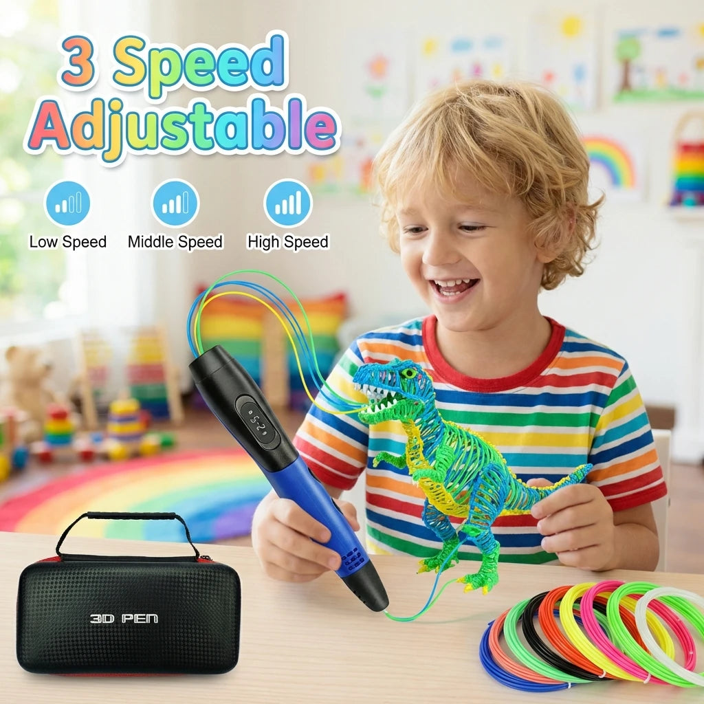New 3D Printing Pen 3 Speed Adjustable 3D Pen Kids LCD Screen DIY Drawing Pens PLA Filament Children Girls Boys Gifts Vue