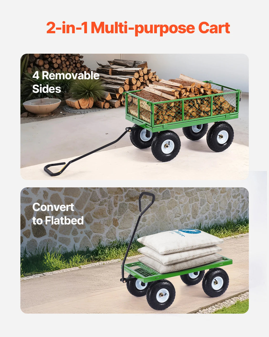 SucceBuy 680-lb Heavy-Duty Steel Garden Cart with 180° Handle Steel Garden Wagon Cart Vue