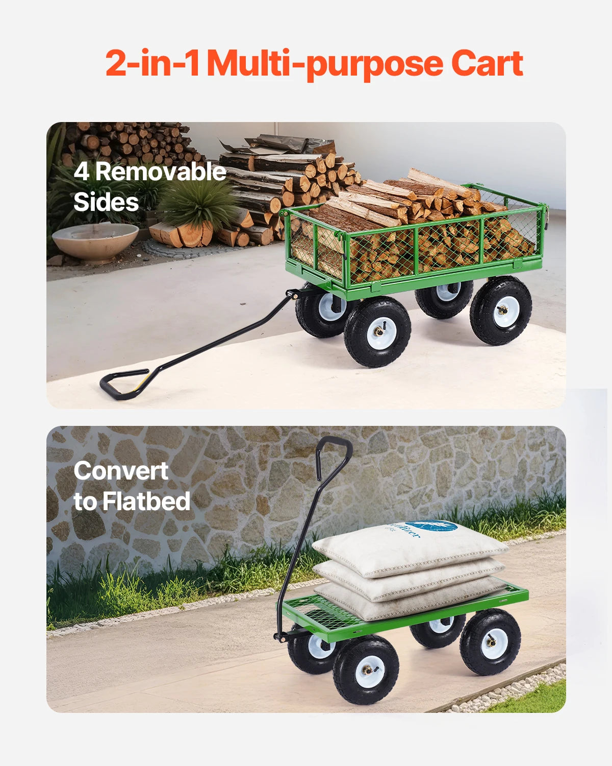 SucceBuy 680-lb Heavy-Duty Steel Garden Cart with 180° Handle Steel Garden Wagon Cart Vue