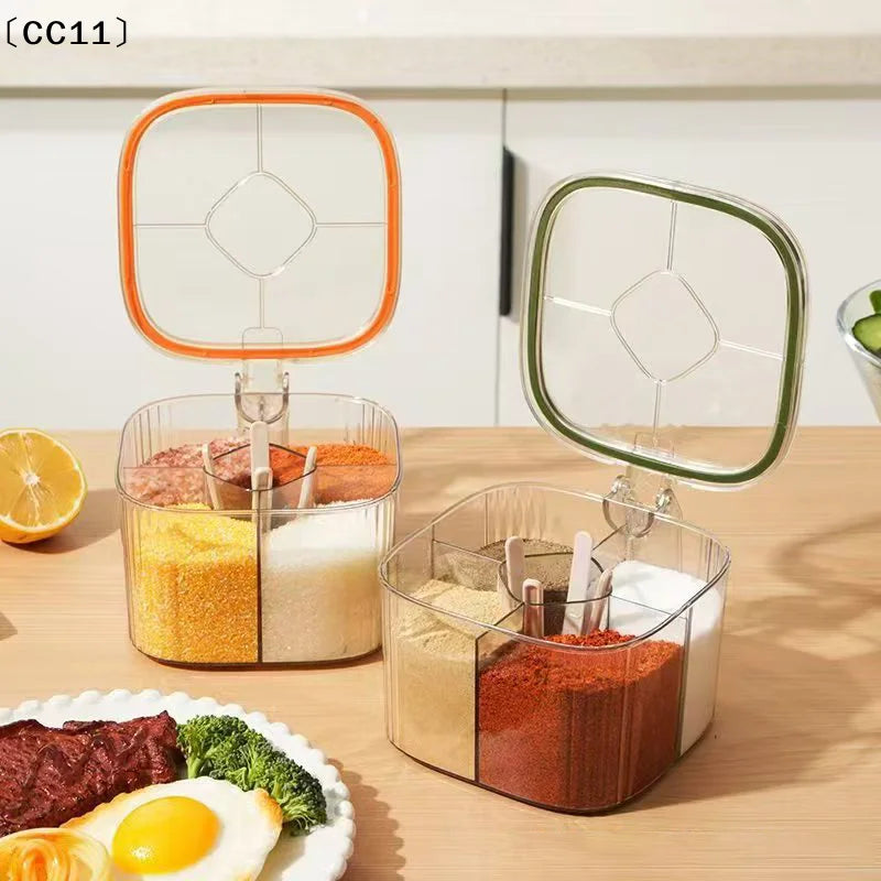 4 Grids Salt Pepper Seasoning Box Transparent Lid Spice Jar Chili