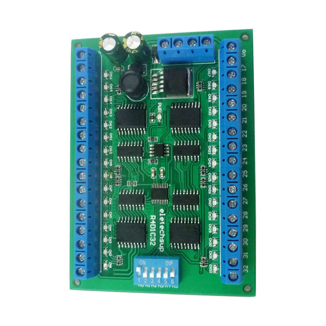 DC 12V 32Ch DIN35 Guide Rail Box RS485 Controller Modbus RTU ULN2803A Darlington Transistor Controller PLC IO Expansion Board Vue