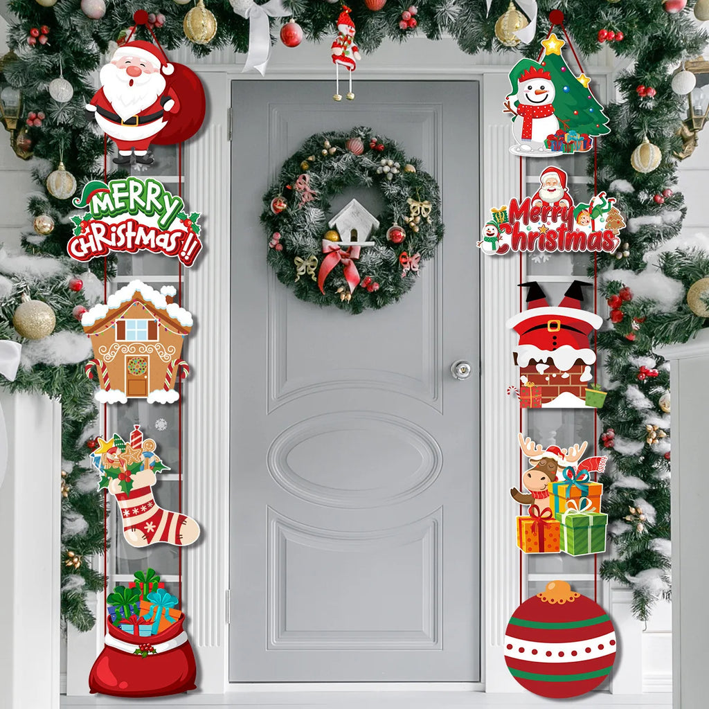 New Christmas Door Hanging Ornament with Santa Claus Banner for Holiday Party Home Decor Festival Celebration Supplies Vue