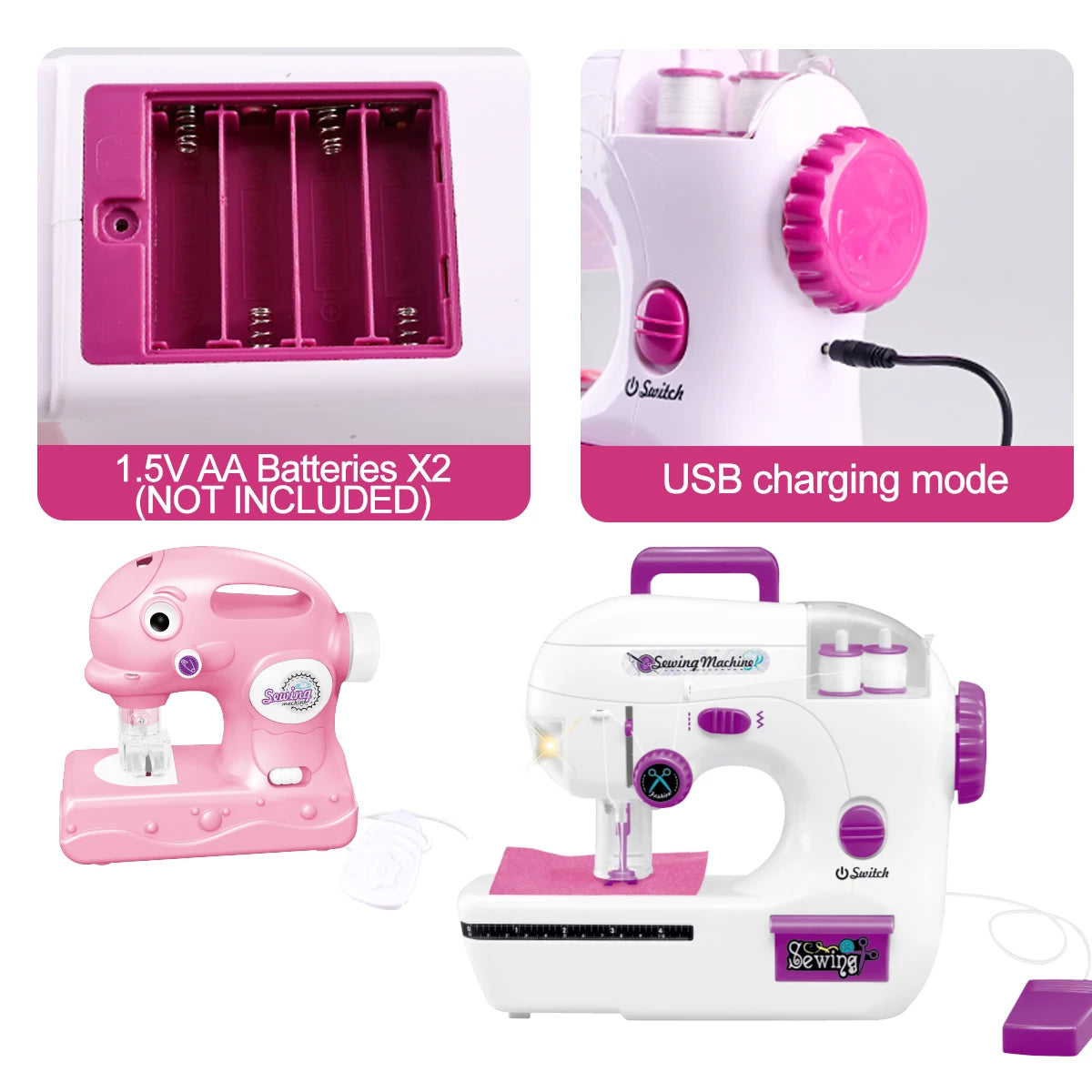 Sewing Machine Toys, Portable Battery Powered Sewing Machine with Measuring Tape and Fabric, Gifts for Kids not Include Battery Vue