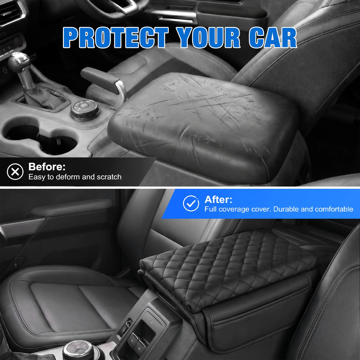 Nilight Custom Fit Center Console Cover for Ford Bronco 2021-2024 2 Door & 4 Door, Ford F150/F250/F350/F450/F550 2015-2024, Ford F150 Work Surface Center Console 2021-2025, Leather Armrest Pad, Console Protector, Interior Acc Vue