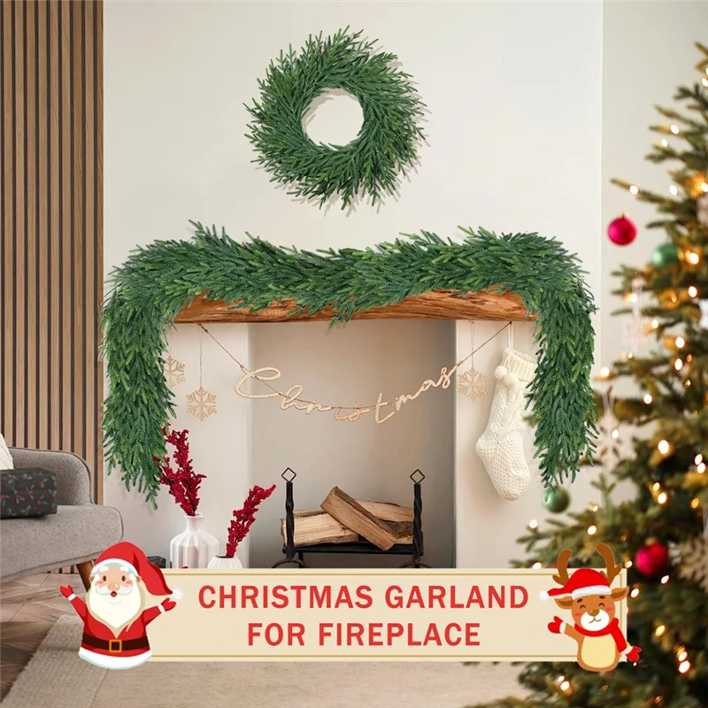ABKW-Real Touch Soft Drapey Bendable 5 Ft Christmas Cedar Garland For Staircase Lifelike Faux Xmas For Decoration Vue
