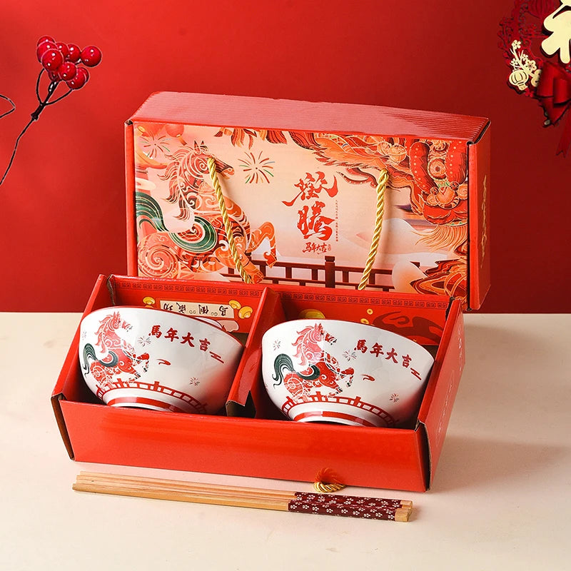 Year Horse Ceramic Bowls Chopsticks Year's SouvenirCC11 Vue one size D