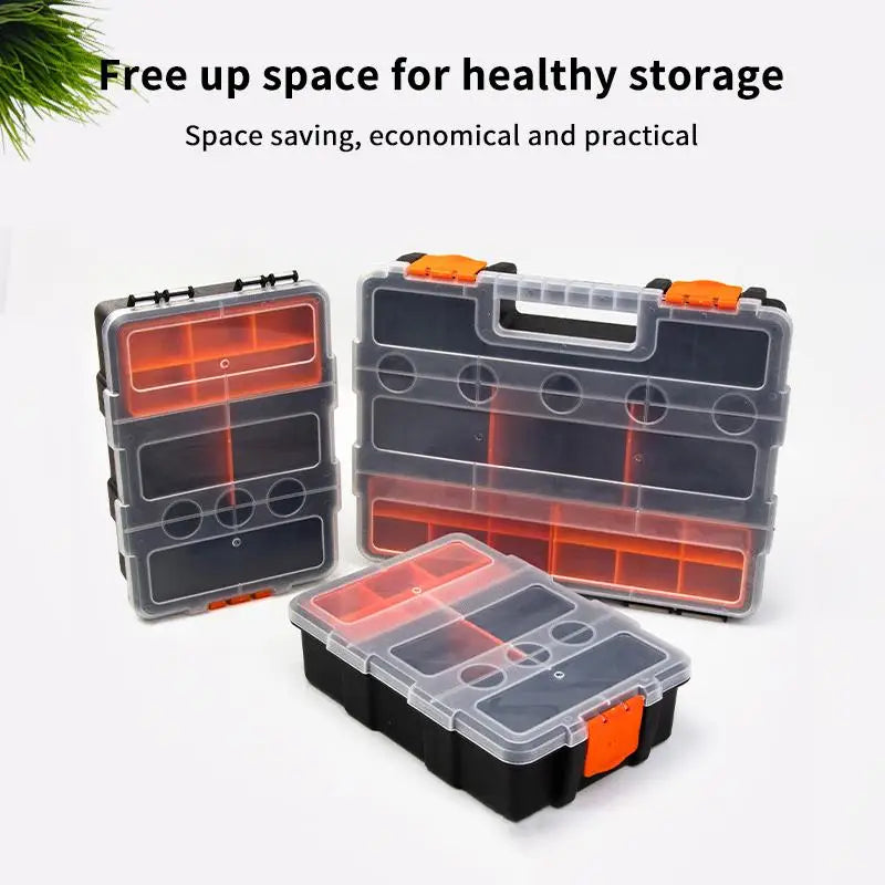 Multi Section Plastic Toolbox with 25 Grids Portable Hardware Storage Compartment for DIY Home Sewing Workshop Vue