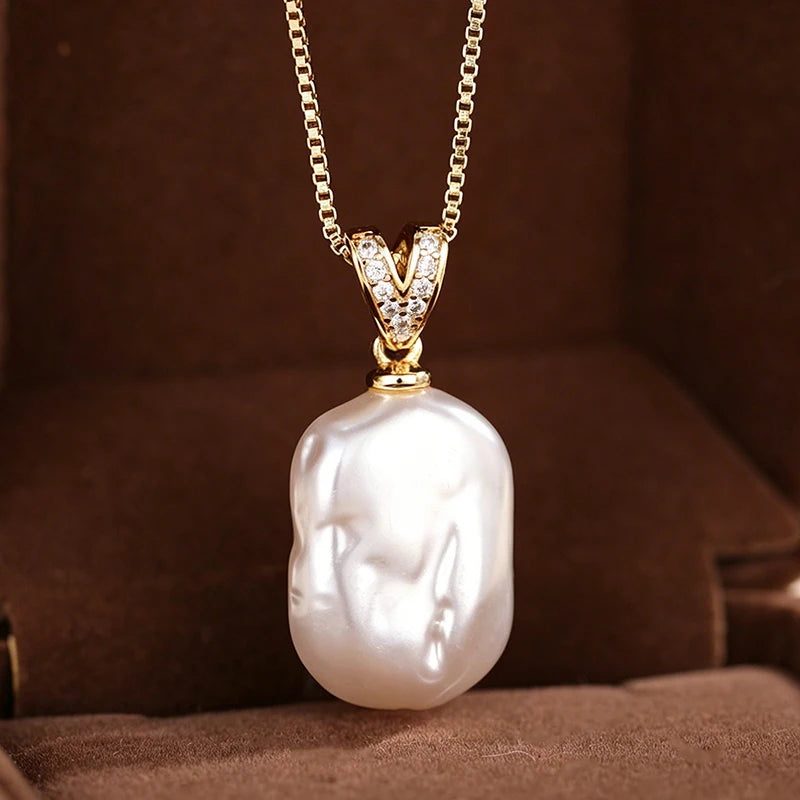 Huitan Gold Simulated Pearl Pendant Necklace | Wedding Jewelry Pearl Pendant Necklace Vue