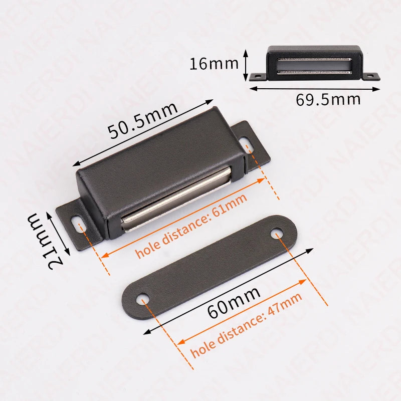 NAIERDI 4PCS Black Door Catch,Cabinet Magnetic Catch,Stainless Steel Closet Doors Catches Door Latches Wardrobe Door Hardware Vue Black Large