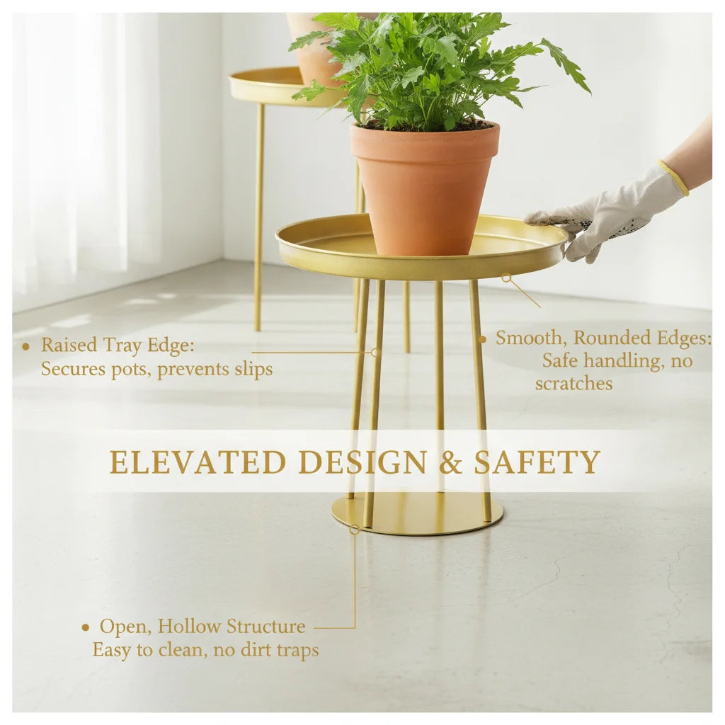4-Piece Gold Metal Plant Stand Set | Indoor & Outdoor | 2 Sizes Metal Plant Stand Set Vue