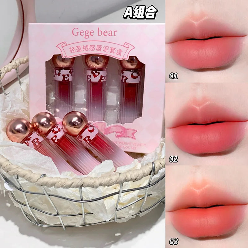 3 Color Matte Lip Gloss Set Moisturizes Long Lasts Water Proofs Sweat Proofs Non Transfer Liquid Lipstick 1box Vue GX1388-A-X