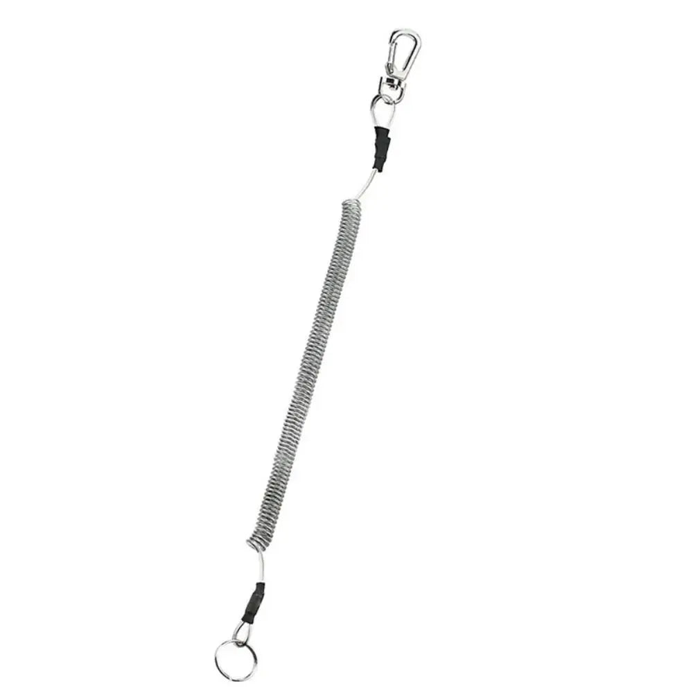 Key Cord Key Ring Key Chain Metal Carabiner Keyring Spring Elastic Rope Stretch Fishing Tools Spiral Coiled Lanyard Safety Rope Vue black-1m