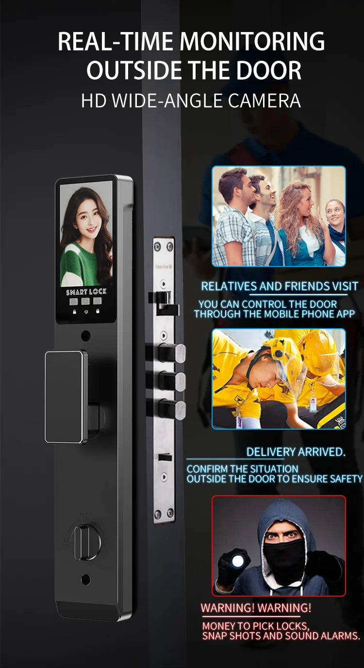 Tuya Wifi Camera Video Intercom Lock App Remote Unlocking Digital Electronic Biometrics With Screen Smart Lock Vue