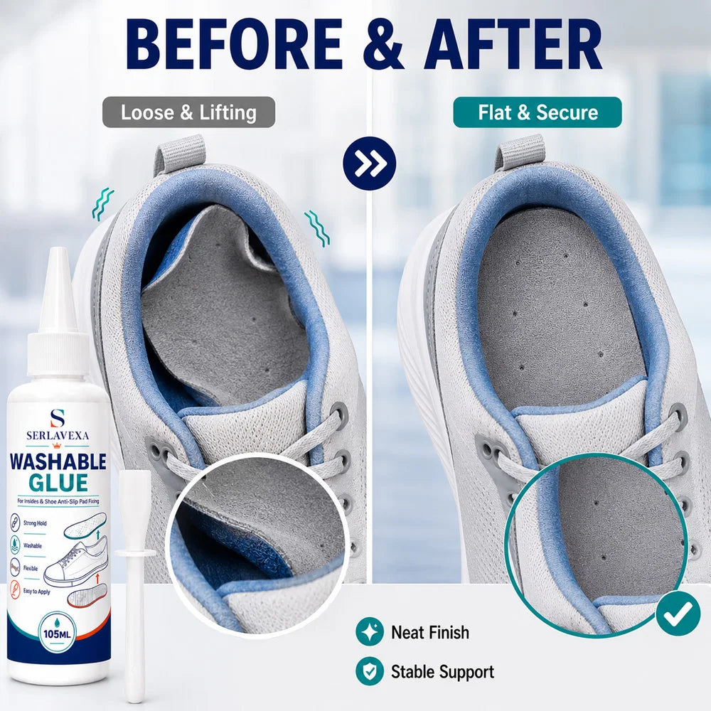 SERLAVEXA Washable Shoe Glue Strong Flexible Adhesive Repair Insoles Heel Grips Anti-slip Pads Sneaker Care DIY Fixing Tool Vue