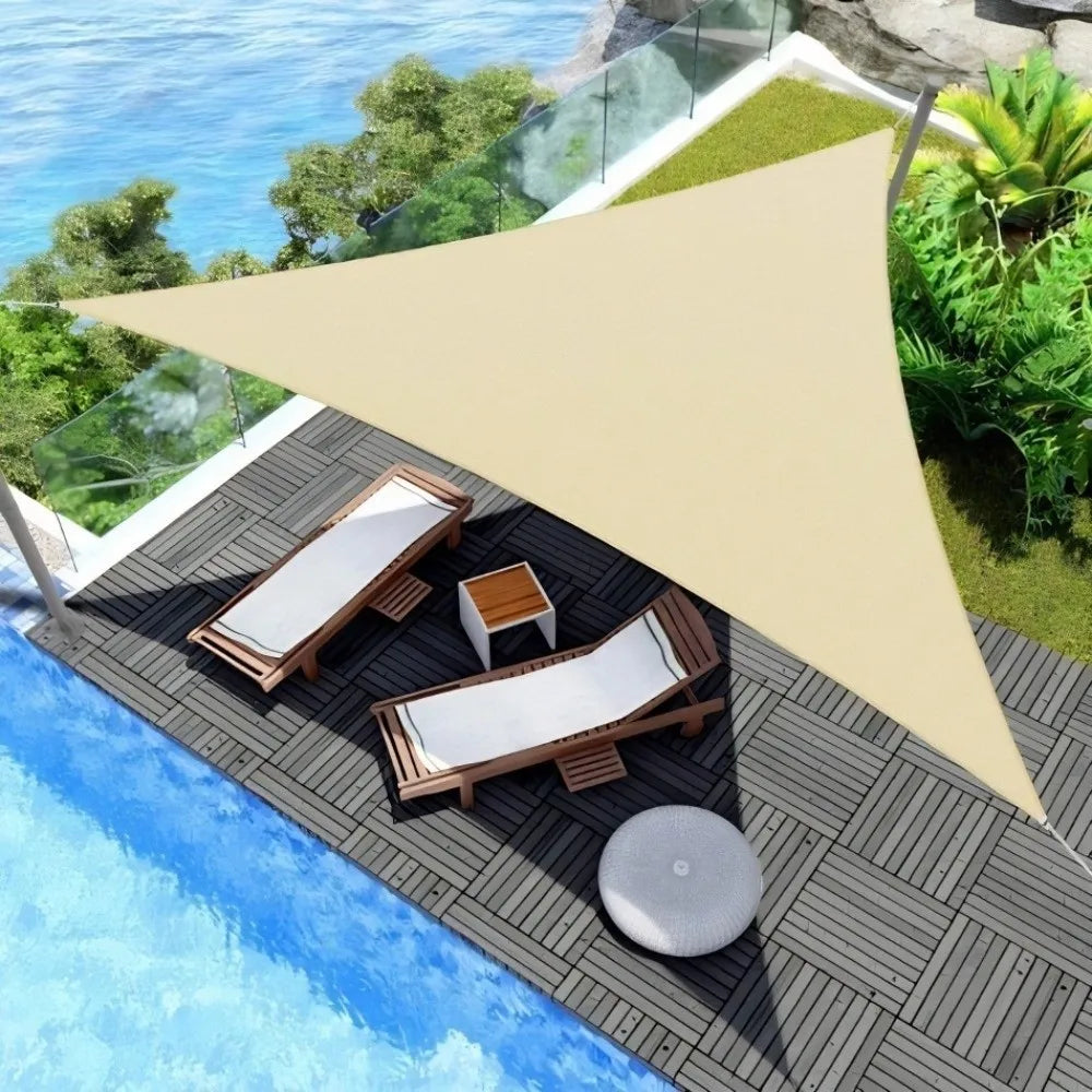 Triangle Waterproof Sun Shelter 3x3x3M Size With Ropes Outdoor Canopy Portable 95% UV Block Shade Sail Pool Area Vue Beige