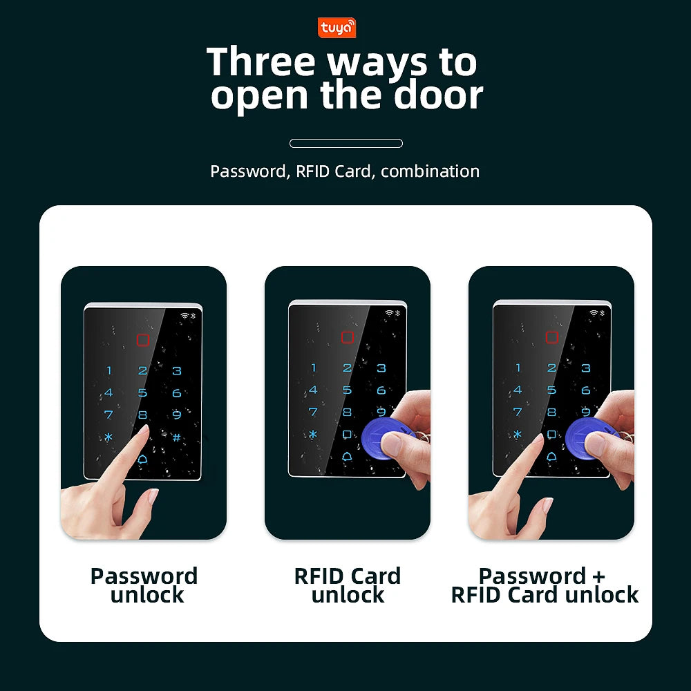 Standalone Access Control Keypad and RFID Proximity Card Reader Tuya App Wifi Waterproof Cover EM MF Optional Wiegand 26&34 Vue