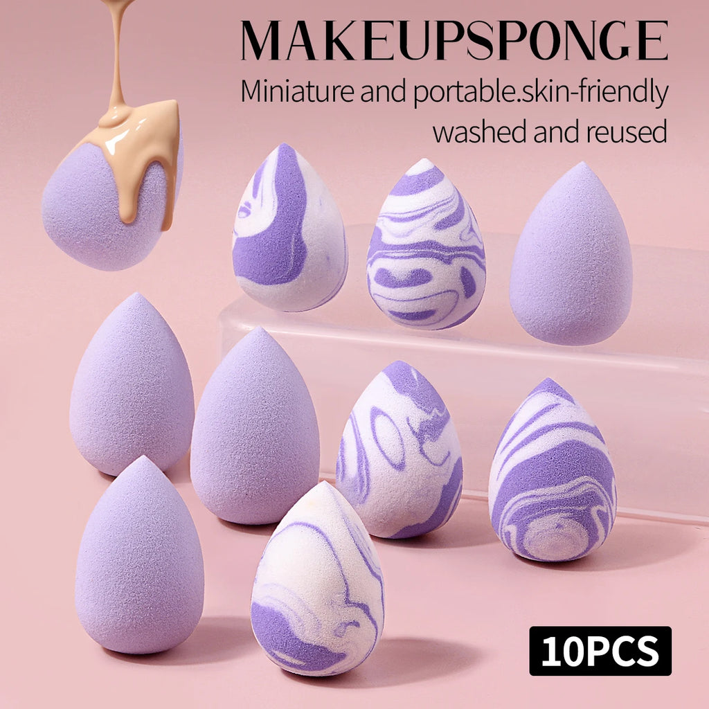 10 PC Quick Set Foundation Concealer Water Drop Makeup Sponge Set - Complete Set. Soft, Elastic, and Skin-Friendly Sponge Materi Vue Dark purple