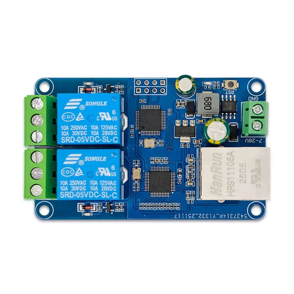 Modbus RTU 2-Channel Ethernet Relay Module W5500 TCP Server LAN Control STM32 Board DC7-36V Power Supply with Indicator Light Vue