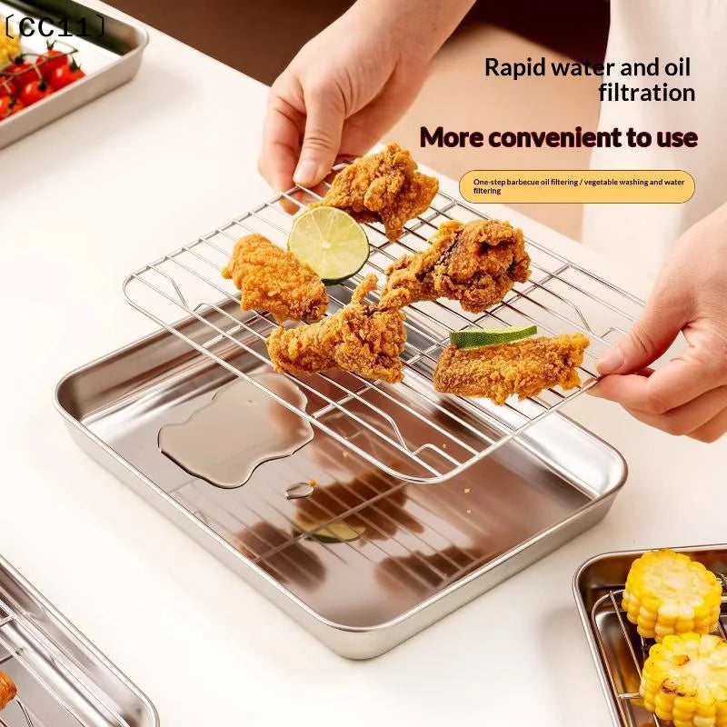 Stainless Steel Baking Pan Tray Removable Wire Rack BBQ Even Heat