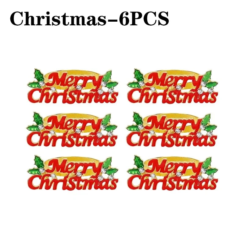 Holiday Christmas Thanksgiving Napkin Ring Holder Decorative Napkin Holder for Family Table Dinner Holiday Table Setting Vue Christmas-6PCS