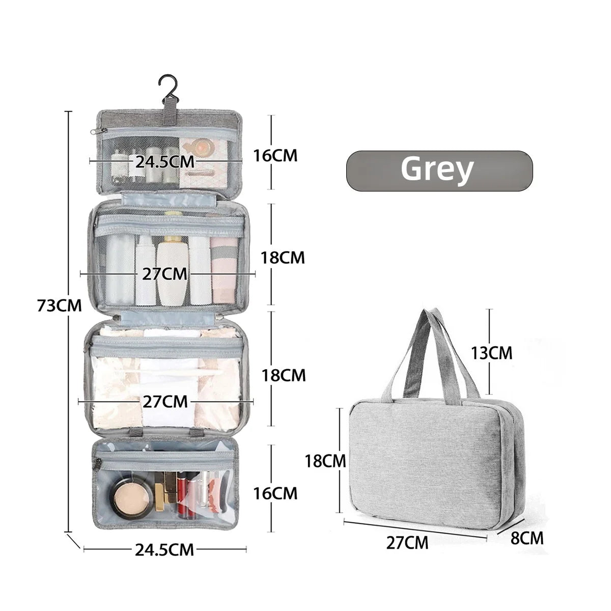 Travel Waterproof Folding Dry and Wet Separation Toiletry Bag Cosmetic Storage Bag Large Capacity Cosmetic Bag Vue 0010-Grey