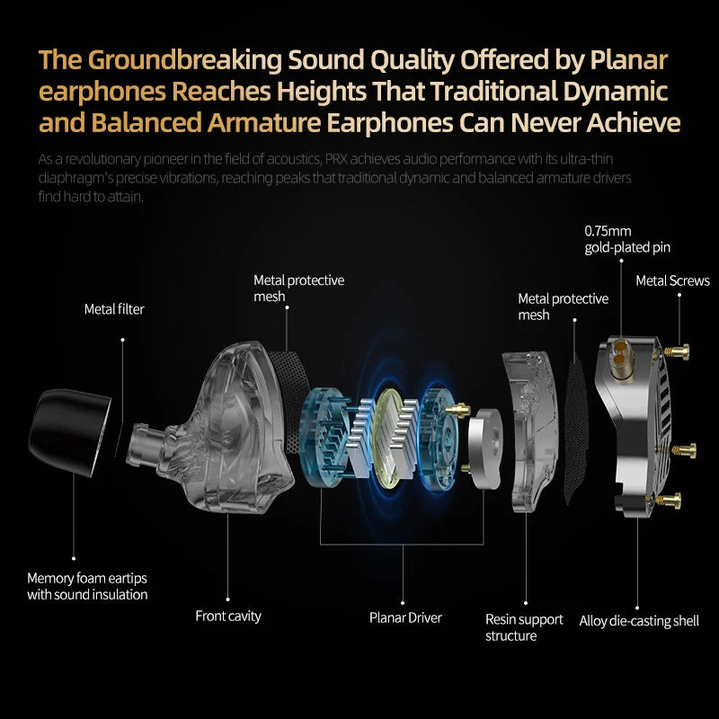KZ PRX Planar Driver Wired HiFi In-Ear Monitor Earphones Planar IEM Earphones Vue