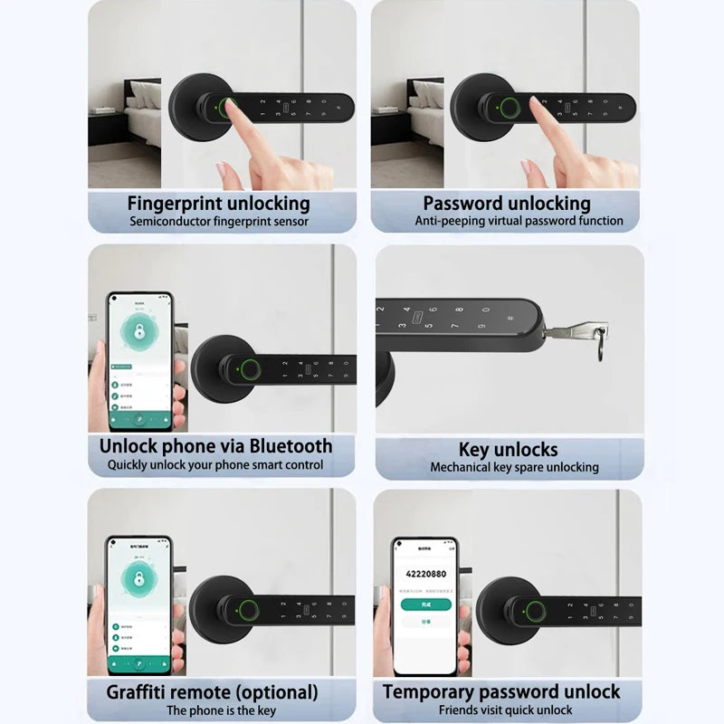Tuya Fingerprint lock Biometric door handle Smart Password Electric Digital Lock Keyless Security Door Knob for Home Vue