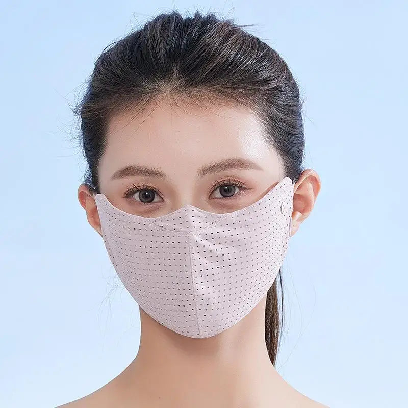Solid Color Breathable Ice Silk Mask Washable Anti-UV Anti-sun Mask Dustproof Mesh Face Cover Scarf Outdoor Sports Mask Vue Pink